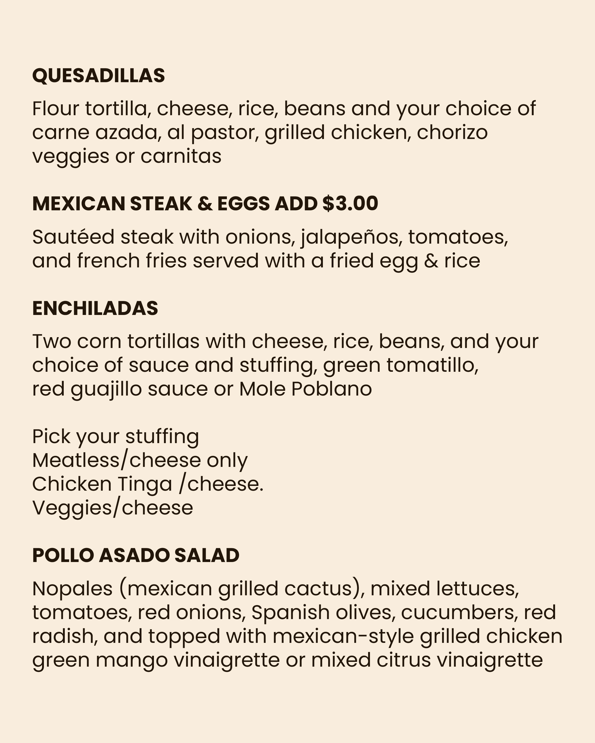 Menu Mas Tortilla Restaurant