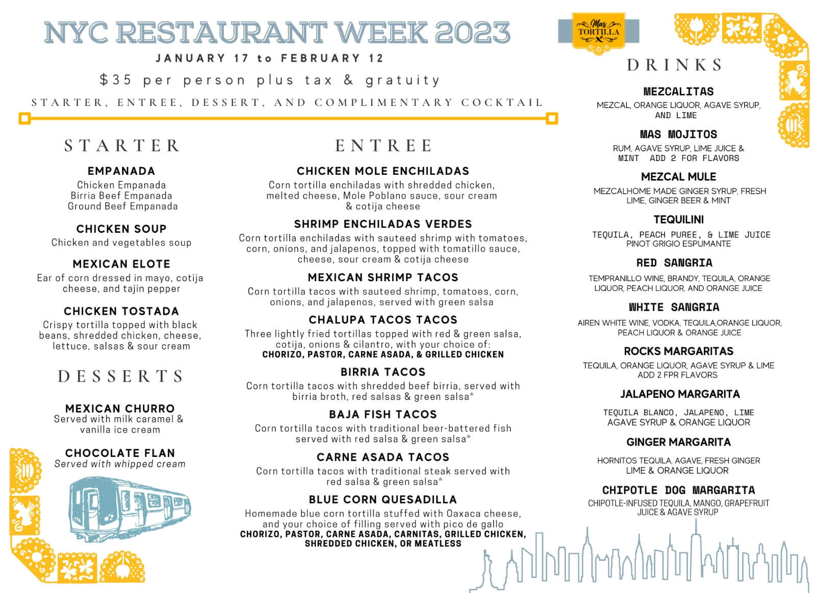 Menu Mas Tortilla Restaurant