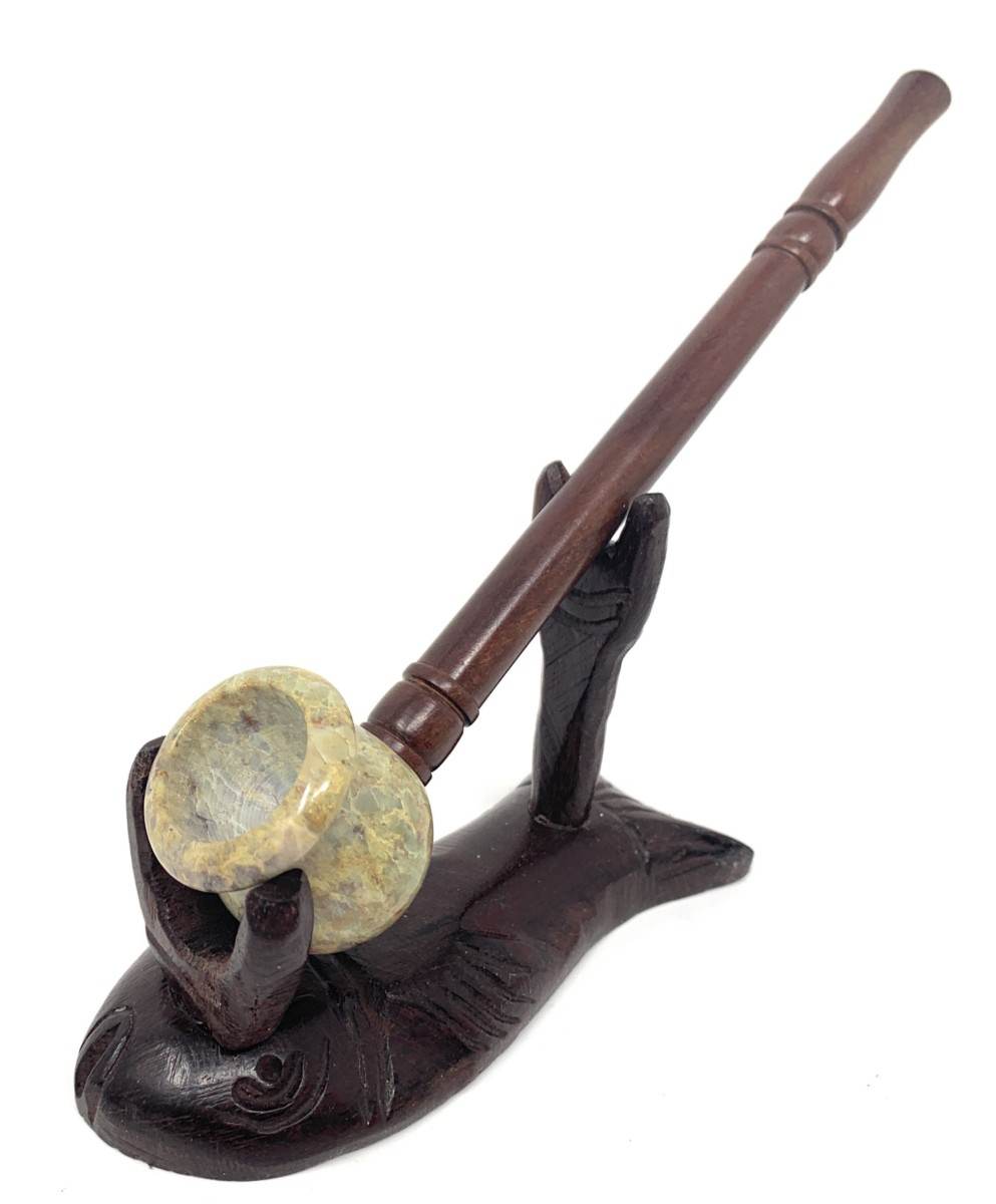 Matchpipe Spade Stone wood pipe with Stone bowl & Wood stem Smoking
