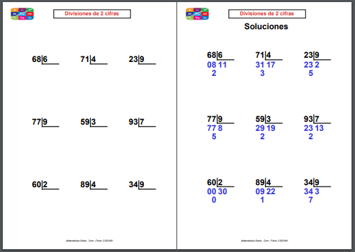 Divisiones de 2 cifras Matemáticas Gratis