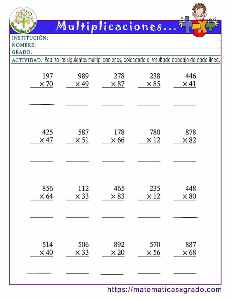 Ejercicios de multiplicación de 2 dígitos [Dos cifras]