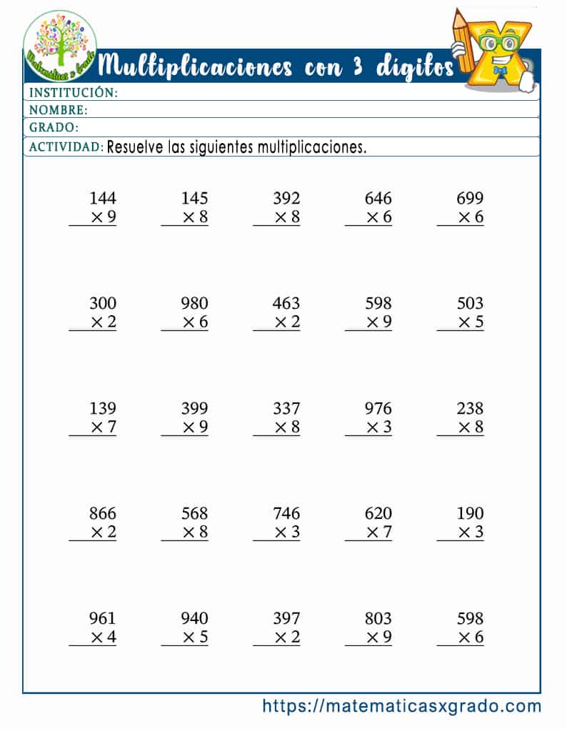 Ejercicios de multiplicación de un dígito [Una cifra]