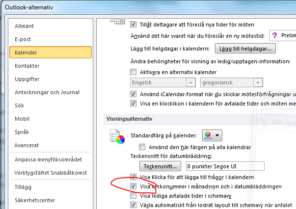 Visa veckonummer i Outlook 2010 Officemaster