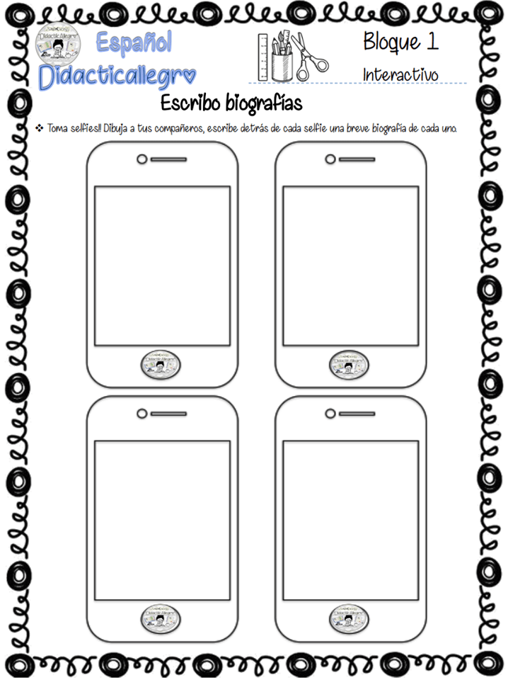 Interactivo de selfis para escribir biografías Material Educativo