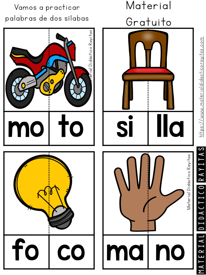Excelente rompecabezas silábicos para trabajar en la construcción de palabras de 2 sílabas