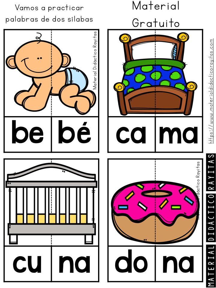 Rompecabezas silábicos para trabajar en la construcción de palabras de 2 sílabas Material