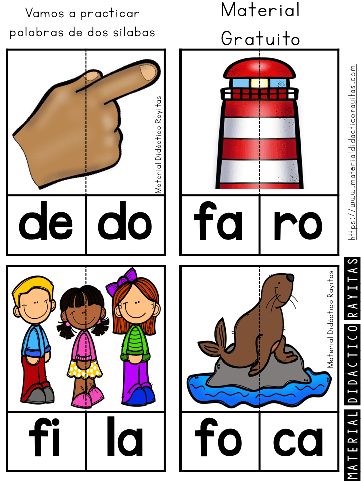 Excelente rompecabezas silábicos para trabajar en la construcción de palabras de 2 sílabas