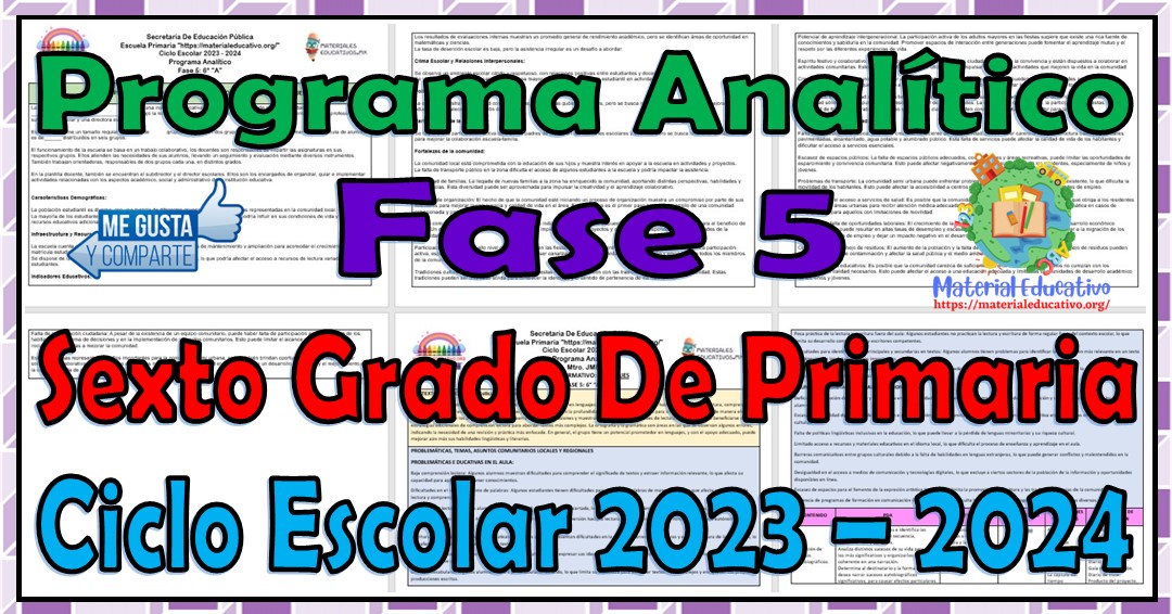 Programa analítico de la fase 5 del sexto grado de primaria para el