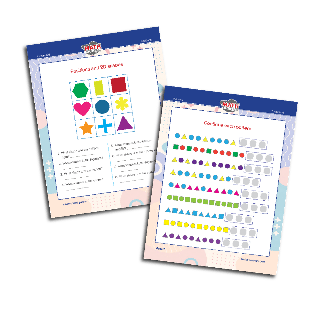 Spatial relations, Patterns. Math Worksheets grades 23 (age 7+) Math Country