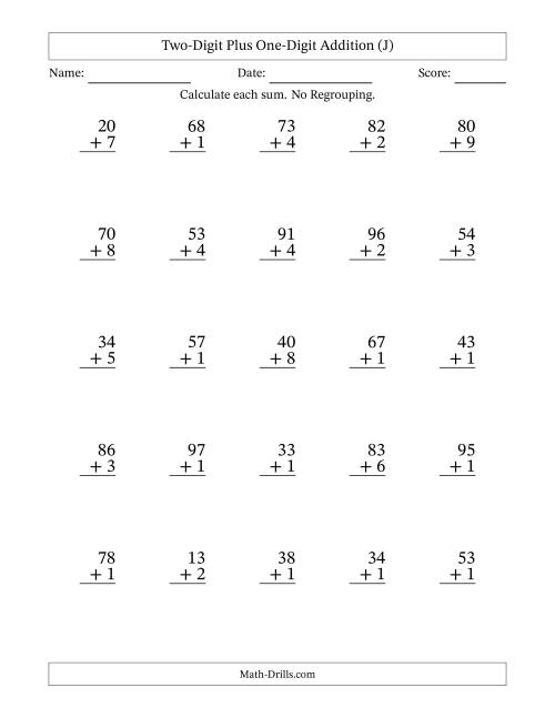 2Digit Plus 1Digit Addition with NO Regrouping (J)