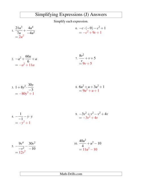 Simplifying Algebraic Expressions with One Variable and Four Terms (All