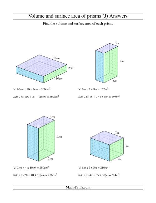 Volume and Surface Area of Rectangular Prisms with Whole Numbers (J)