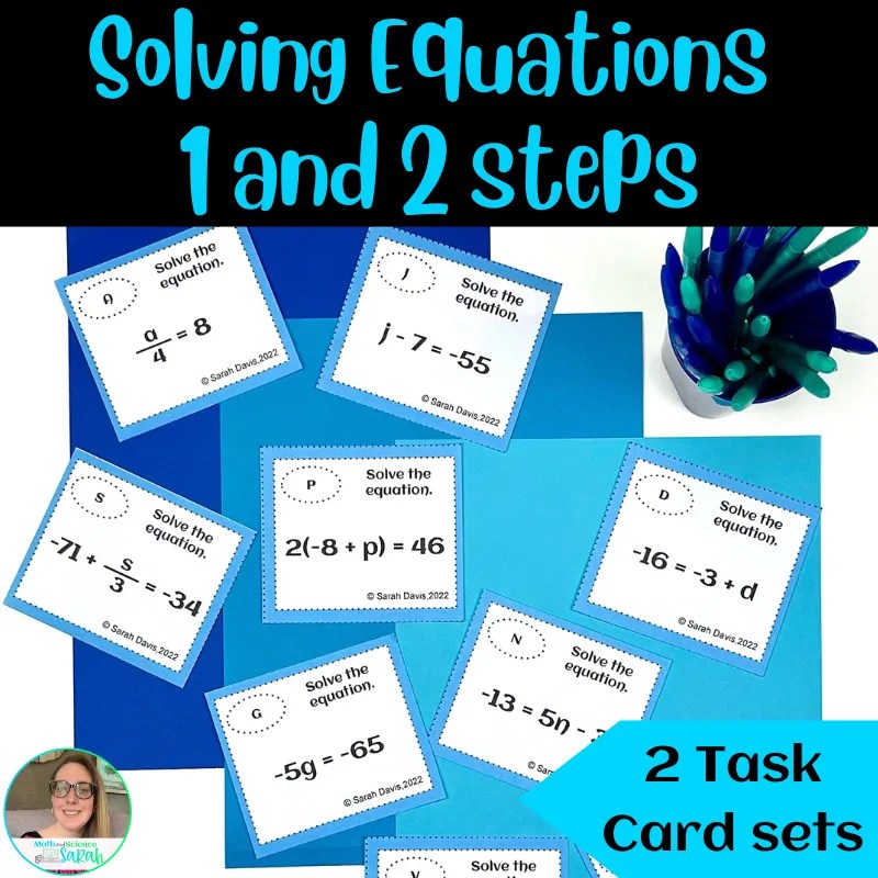 2 Solving One and Two Step Equation Task Cards Printable Algebra Center