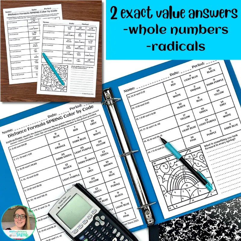 4 Distance Formula SPRING Color by Number Printable Geometry Worksheet