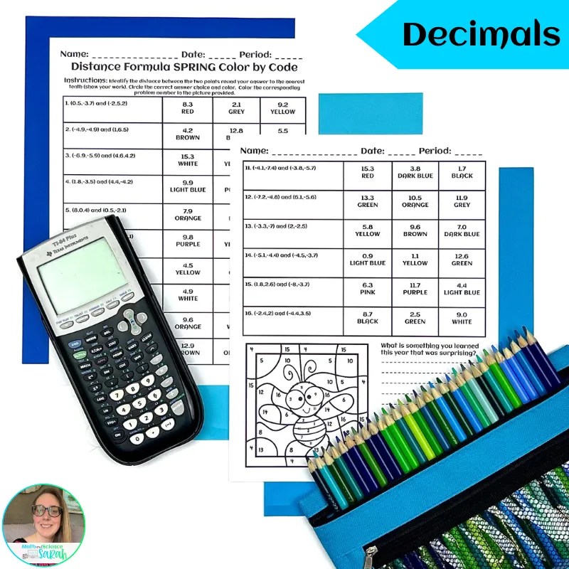 4 Distance Formula SPRING Color by Number Printable Geometry Worksheet