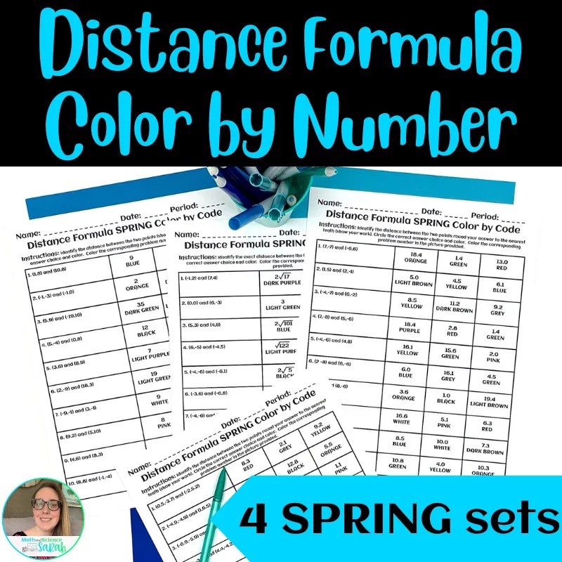 4 Distance Formula SPRING Color by Number Printable Geometry Worksheet
