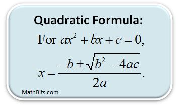 Quadratic Formula - MathBitsNotebook(A1)