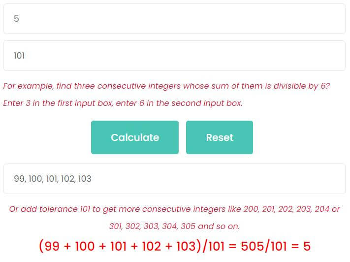 Sum of Consecutive Integers Divisible By N Calculator MathBz