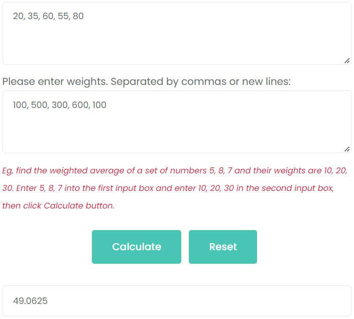 Weighted Average Calculator MathBz