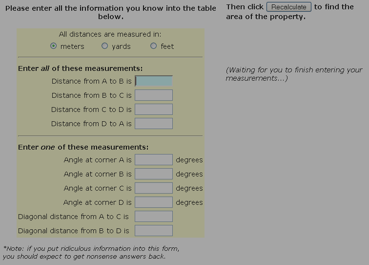 Calculating the area (acreage) of a foursided lot Math Central
