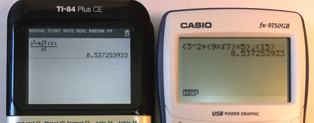 TI84 Plus CE vs. Casio fx9750GII Math Class Calculator
