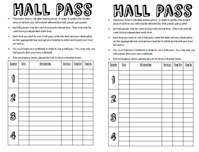 Free Interactive Notebook Hall Pass Math = Love