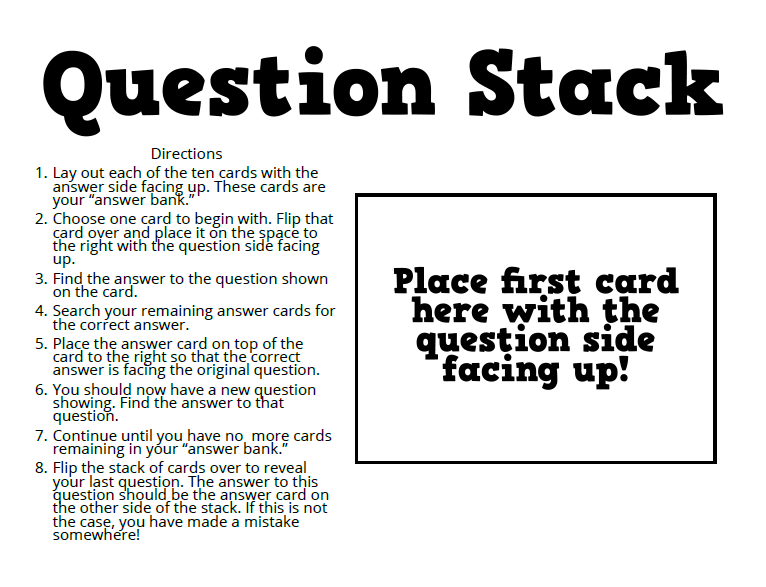 Factoring Quadratics Question Stack Activity Math = Love
