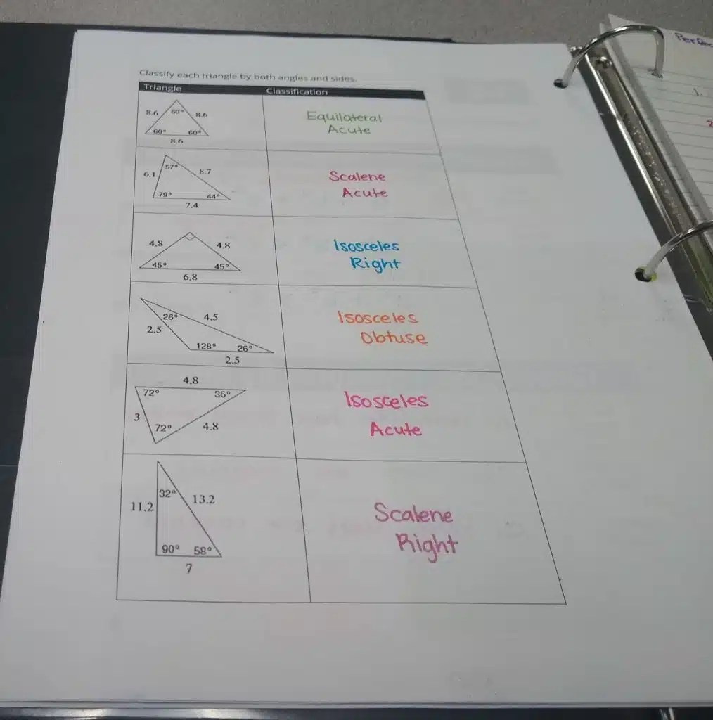 Classifying Triangles by Angles and Sides Notes Math = Love