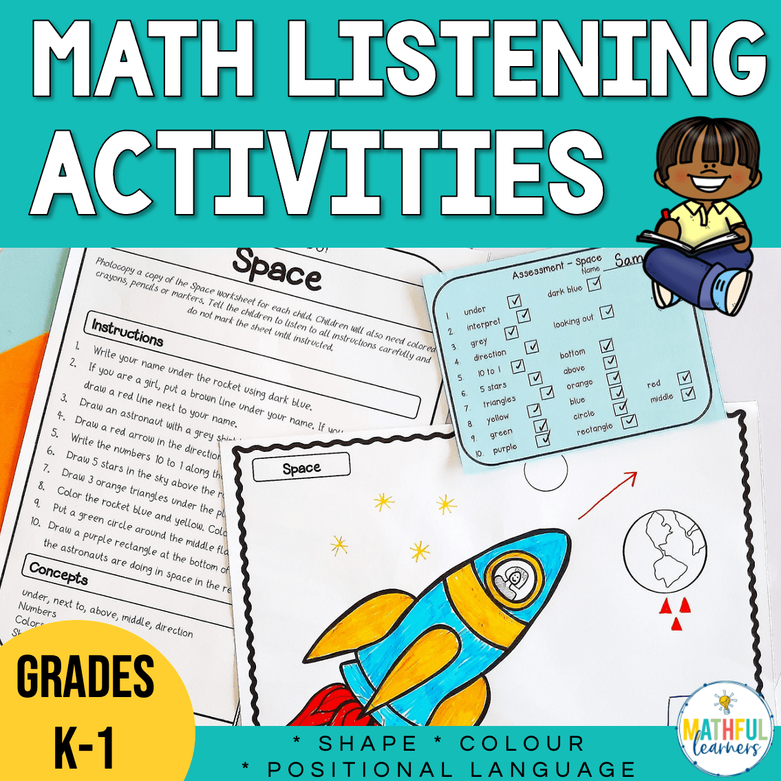 Math Listening Activity Following Directions Shape & Positional