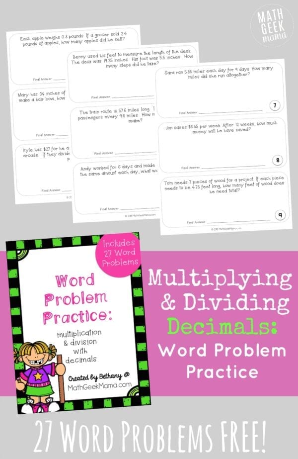{FREE} Multiplying Decimals Word Problems Set