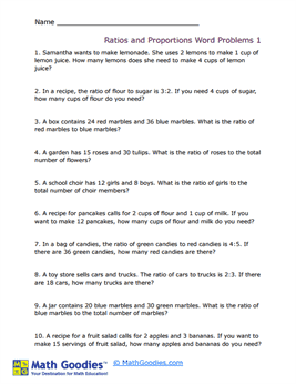 Ratios and Proportions Word Problem Worksheets - Math Goodies