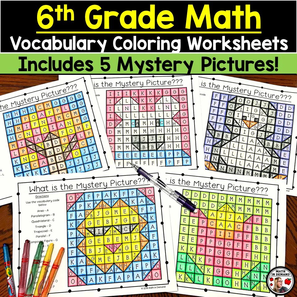 6th Grade Math Vocabulary Coloring Worksheets Bundle for 6.NS, 6.RP, 6