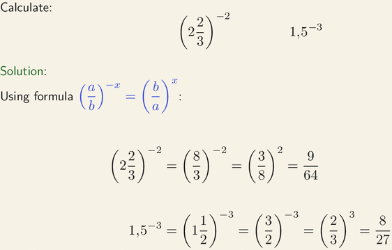Negative number in exponent of power.