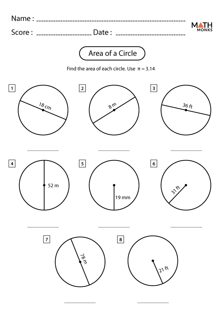 Area Of A Circle Word Problems Worksheet Answers