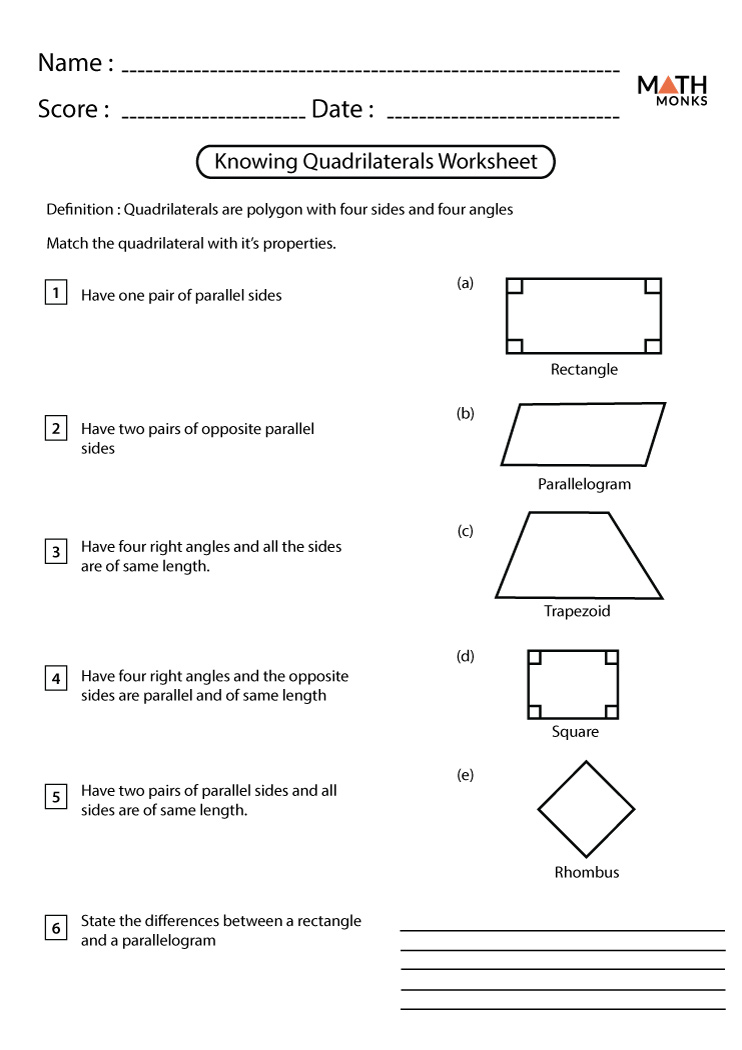 naming quadrilaterals geometry worksheets teaching math - 4th grade