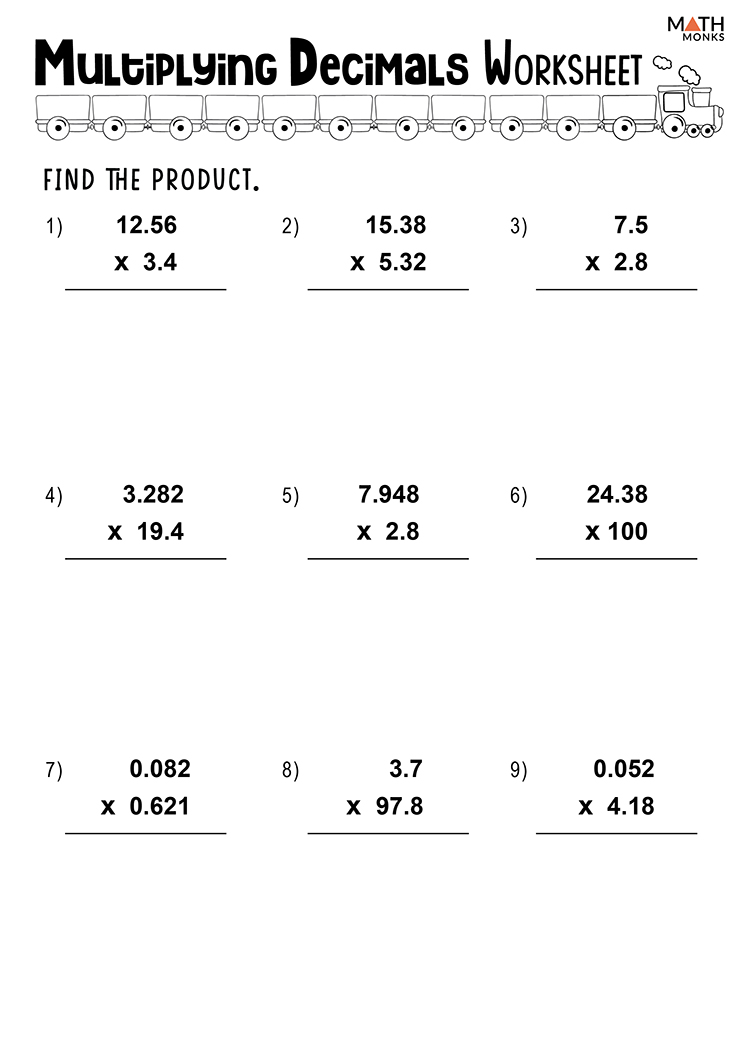 Multiplying Decimals Free Printable Worksheets