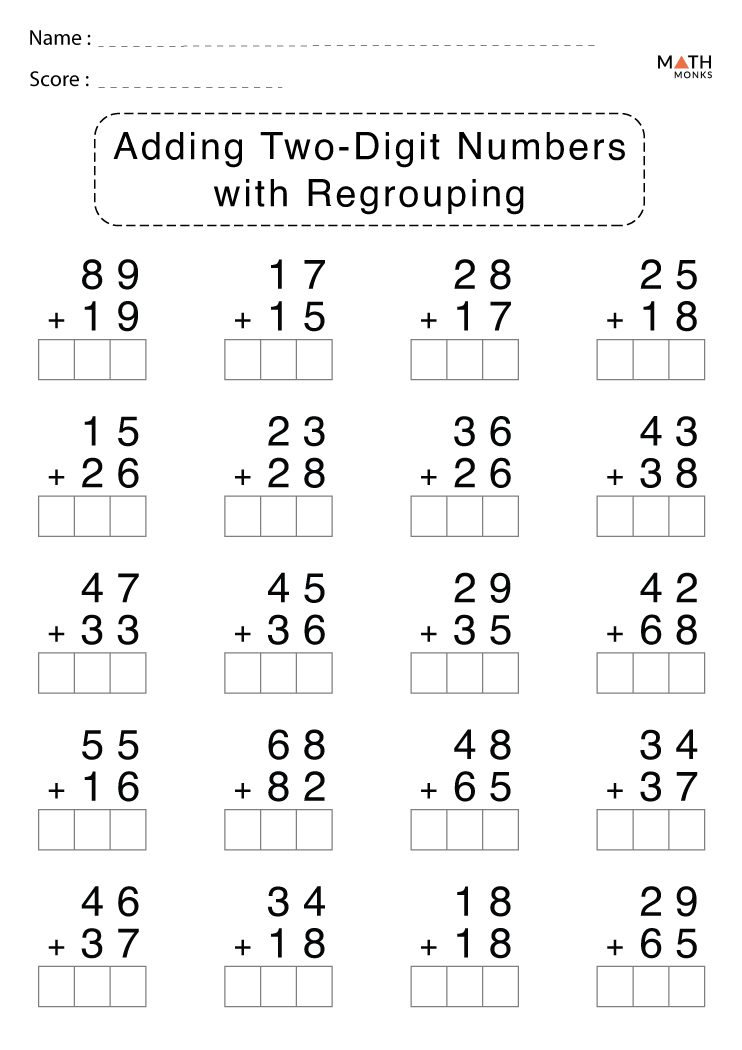 Addition With Regrouping Worksheets with Answer Key