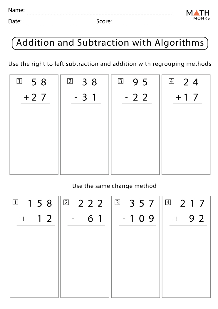 Addition and Subtraction Worksheets with Answer Key
