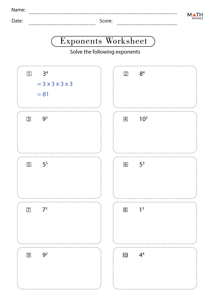 Dividing Exponents Worksheets 20D
