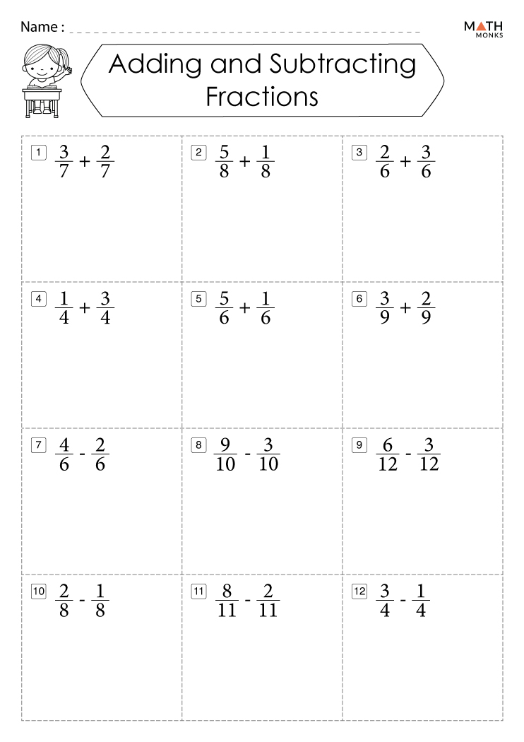 Printable Adding And Subtracting Fractions Worksheets - Worksheets For