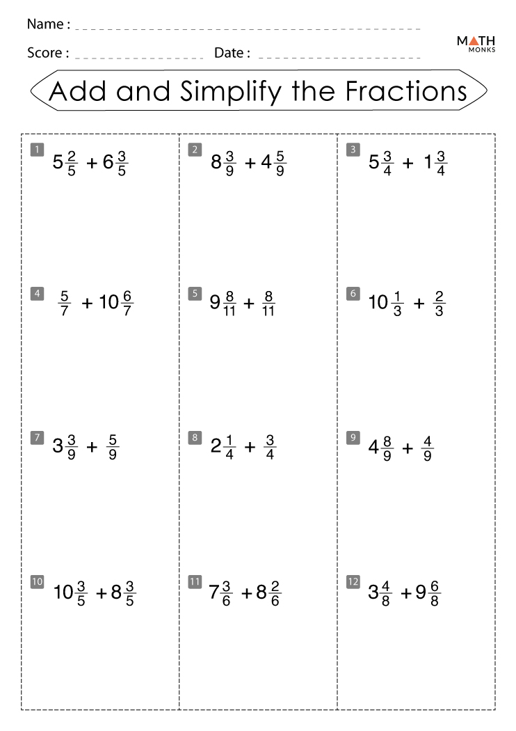 4th Grade Fractions Worksheets - Math Monks