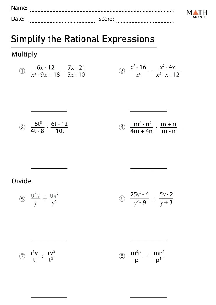 Simplifying Rational Expressions Worksheets - Math Monks