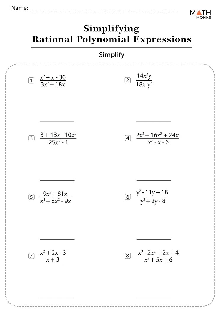 Simplifying Rational Expressions Worksheets - Math Monks