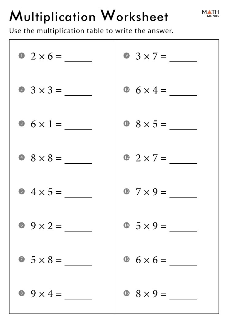 2nd Grade Multiplication Worksheets - Math Monks