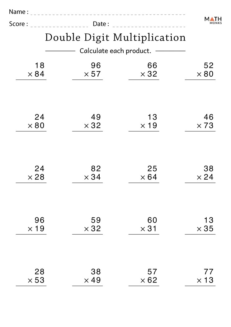 Double Digit Multiplication Worksheets - Math Monks