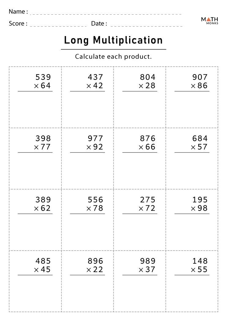 Multi Digit Multiplication Worksheets - Math Monks