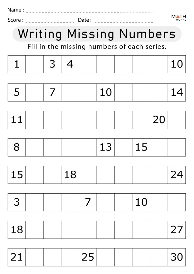 Missing Numbers Worksheets Math Monks
