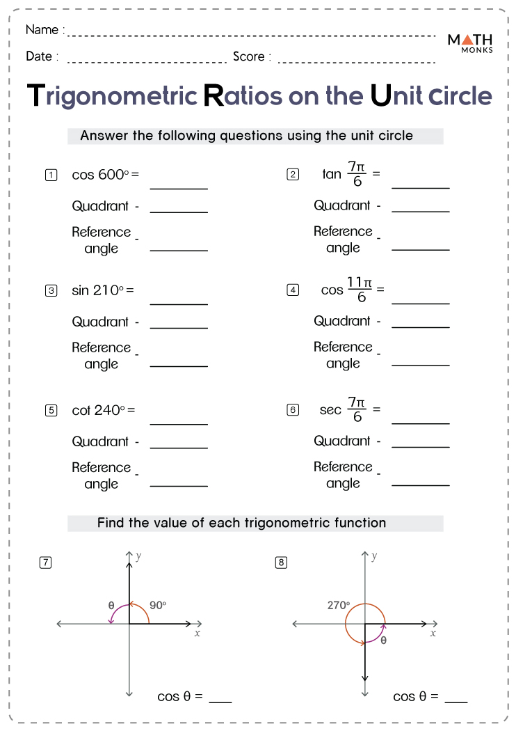 Trigonometric Ratios Worksheets - Math Monks