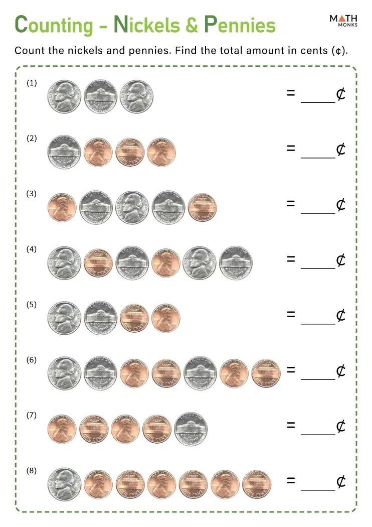 1st Grade Money Worksheets Math Monks