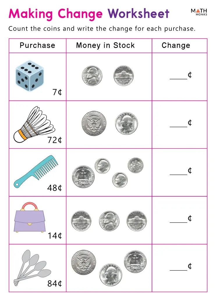 Counting Money Worksheets - Math Monks
